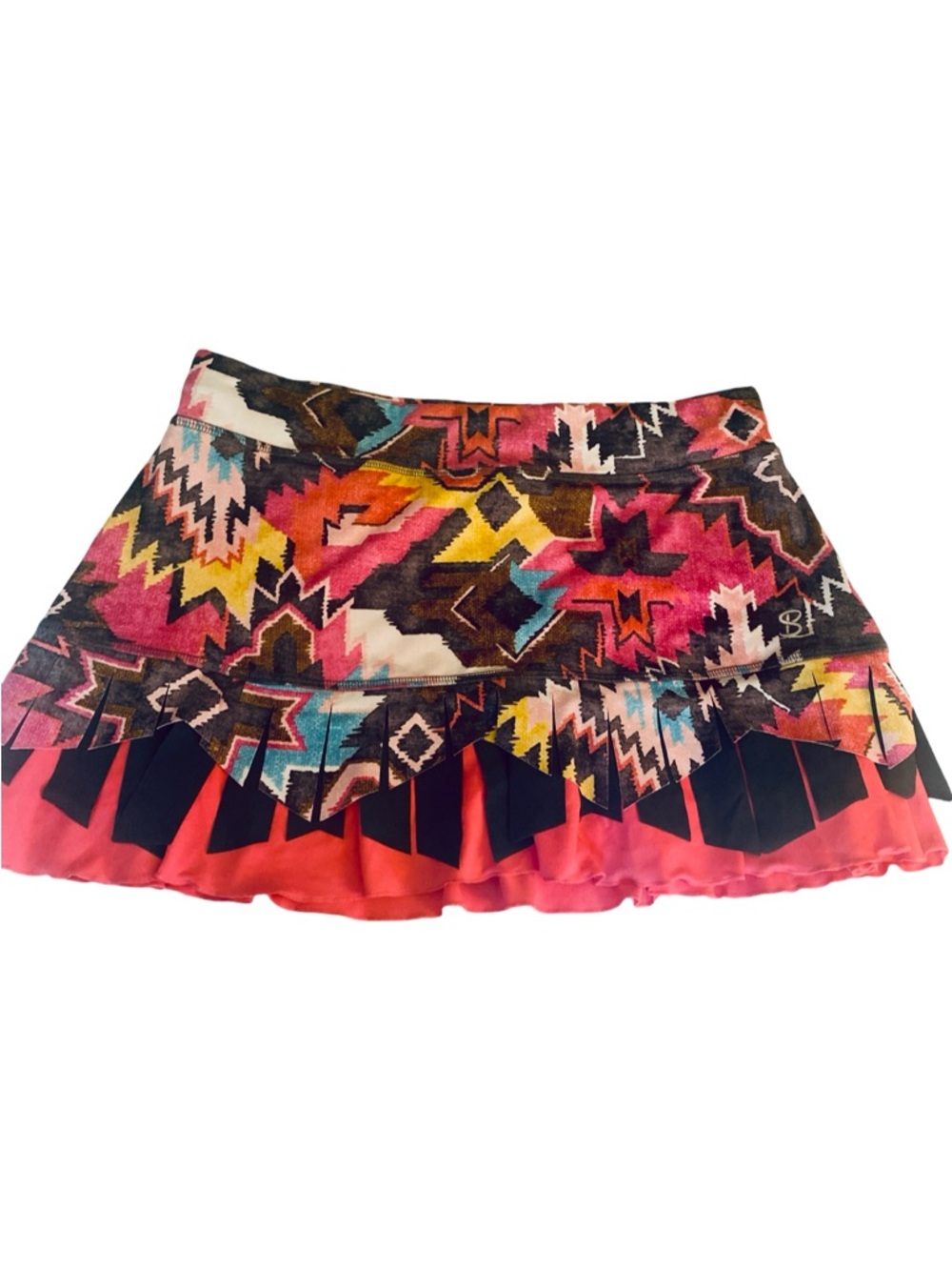 bolle Multicolor Aztec Print Layered Mini Skort with Coral Hem